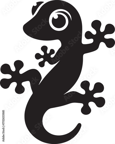Adorable black silhouette of a gecko with big eyes and sticky toes ready to climb