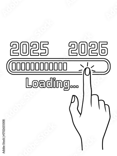 Finger pressing loading bar from 2025 to 2026