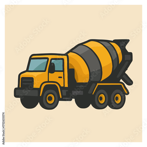 Concrete Mixer Truck Heavy Equipment Flat Vector Illustration