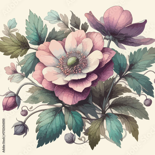 Ilustracion de flor en rosa pastel 