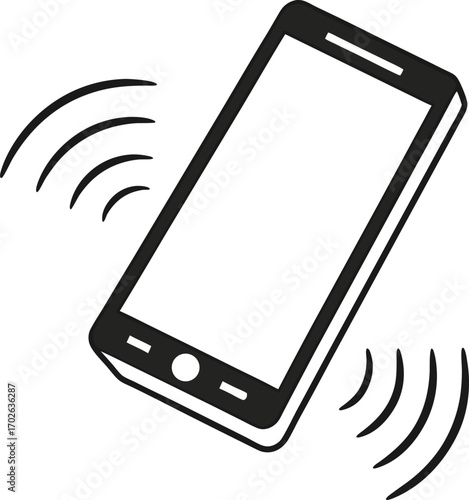 smartphone vibration icon with ringing motion lines in black and white design