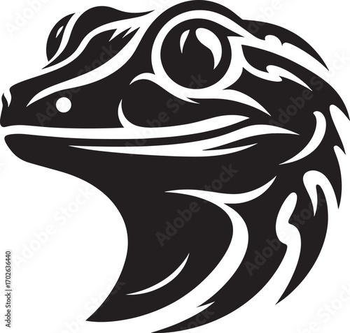 Tribal gecko head silhouette tribal design black and white tattoo style reptile