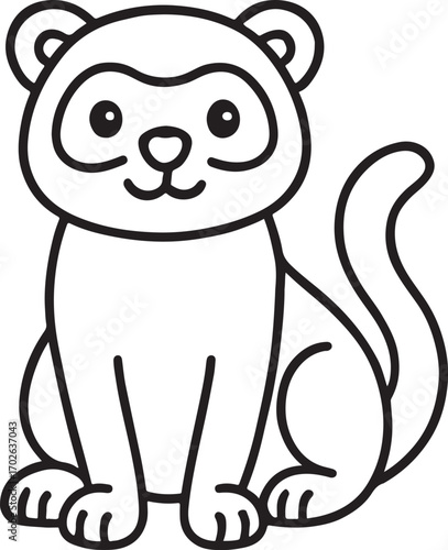 Cute cartoon ferret sitting and smiling outline art silhouette white background