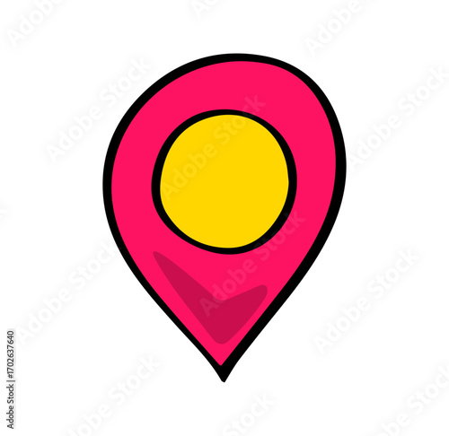 Digital Location Pointer: A vibrant, stylized digital map pointer marks a precise point, perfect for illustrating location and direction, using a palette of bold colors.