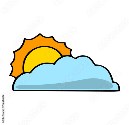 Sunshine and Cloud: A vibrant illustration captures the cheerful essence of a bright, sunny day, with a playful sun peeking from behind a fluffy cloud, symbolizing happiness.