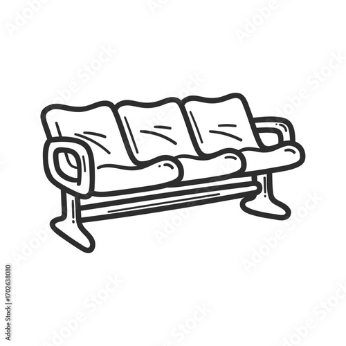 Seat Design: Minimalist line art of a three-seat bench, a modern and simplistic furniture design perfect for adding a touch of sophistication to any project.