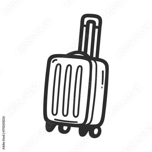 Travel Suitcase Illustration: A simple, hand-drawn depiction of a travel suitcase. ready for journeys and adventures, perfect for conveying travel themes and exploring the allure of new destinations.