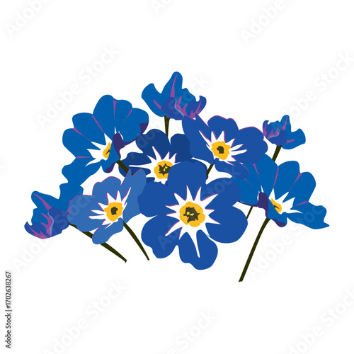 Delicate Forget-Me-Not Blossoms: A close-up of vibrant blue forget-me-not flowers, their intricate petals and sunny yellow centers forming a charming floral display.