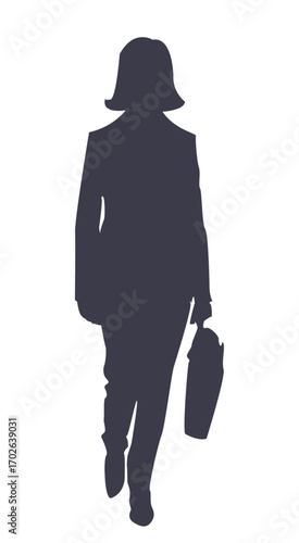 The Modern Silhouette: A silhouetted businesswoman confidently strides forward, clutching a briefcase, exuding professionalism and determination.