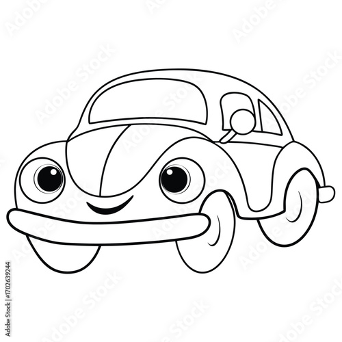 Happy cartoon beetle car smiling anthropomorphic
