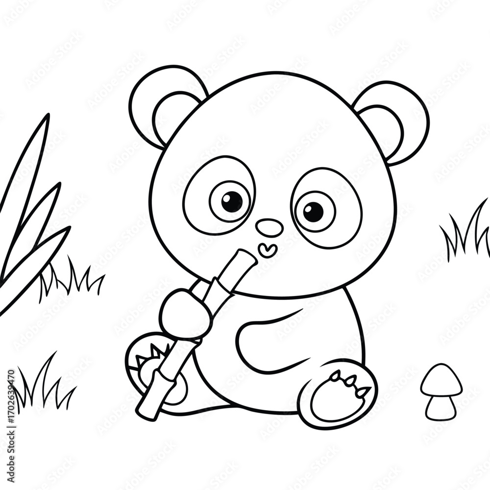 Naklejka premium Cute panda playing bamboo flute vector