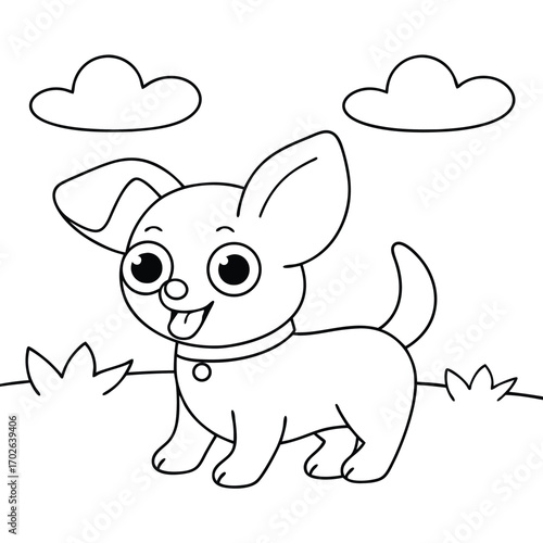 Happy cartoon chihuahua dog with tongue out puppy illustration
