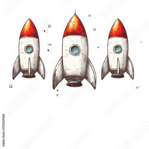 Illustration of flying rockets isolated on transparent background
