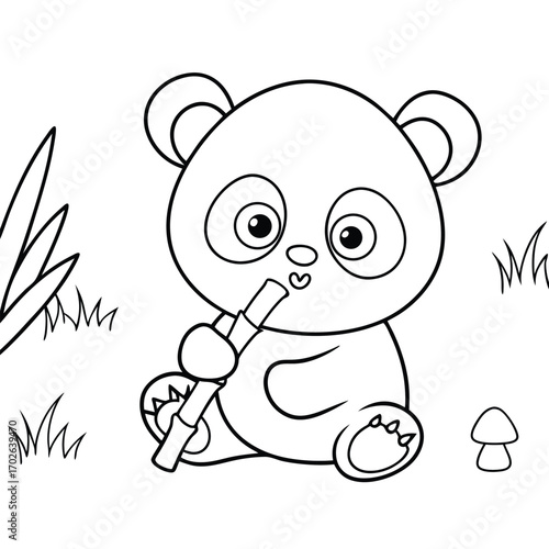 Cute panda playing bamboo flute vector