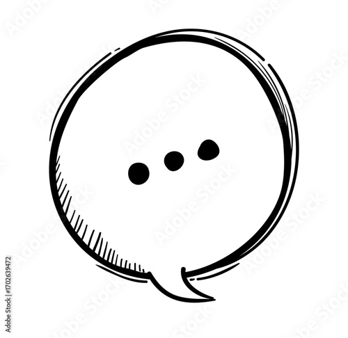 Chat Bubble Illustration: A hand-drawn sketch of a chat bubble, featuring a minimalist design with three dots, symbolizing communication.