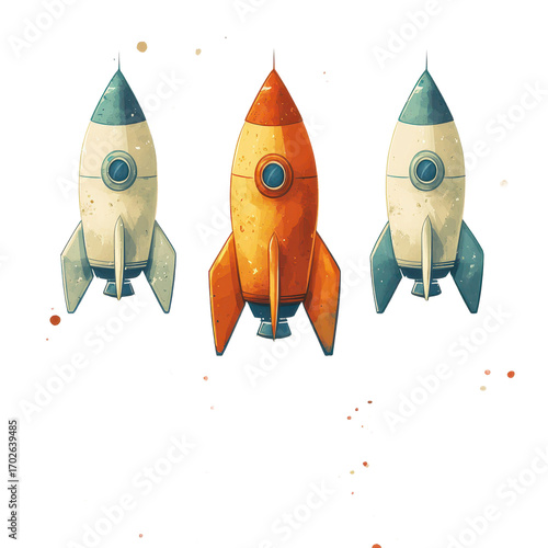 Illustration of flying rockets isolated on transparent background
