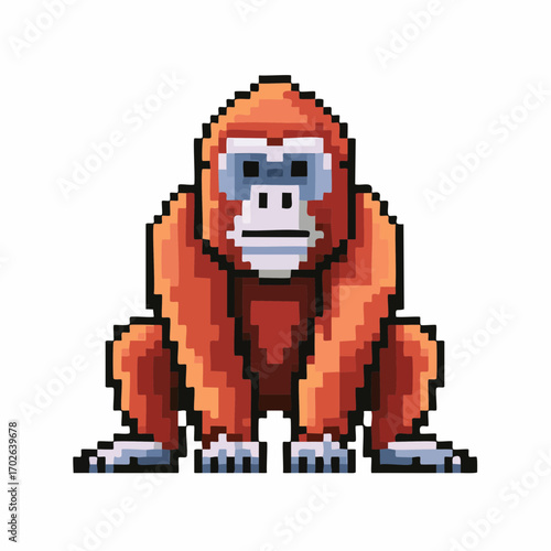 Pixel Orangutan Icon for Retro Jungle Game