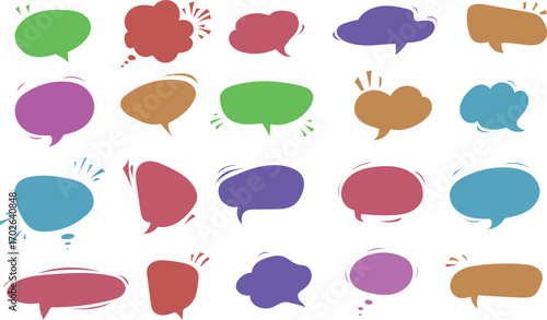 Colorful Speech Bubbles in Playful Style with Bright Colors on White Background for Communication Design