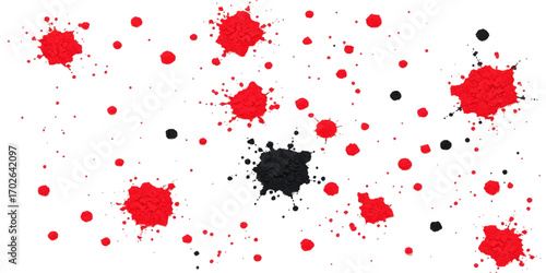 A vivid red paint splatter, a heart-shaped ink drop, a grunge blood splash, a spatter of artful red liquid, a vibrant ink blot decoration, a vector heart design, or a loving valentine color spray
