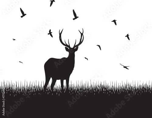 black vector image of deer