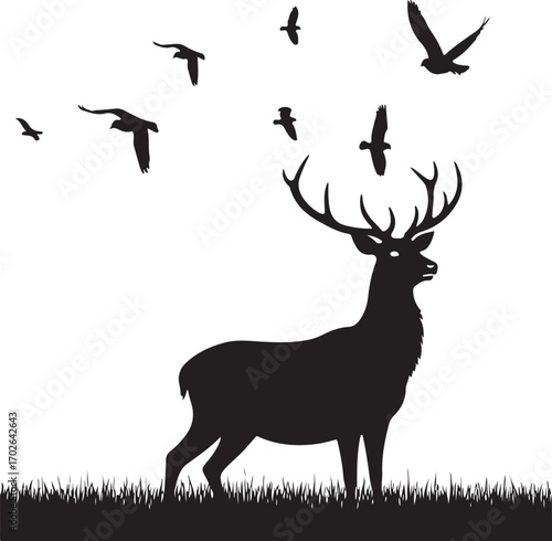 black vector image of deer