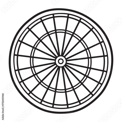 Circular dartboard game target with numerical divisions silhouette white background