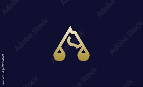 Logo Law Balance and horse with mountain peak. Lawfirm, Justice and Strategy creative concept.