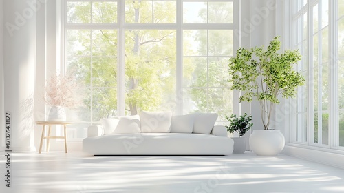 Beautiful Apartment, Sofa, Chair, Dining Table wall Mockup Interior design of modern living room