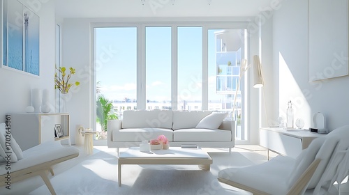 Beautiful Apartment, Sofa, Chair, Dining Table wall Mockup Interior design of modern living room