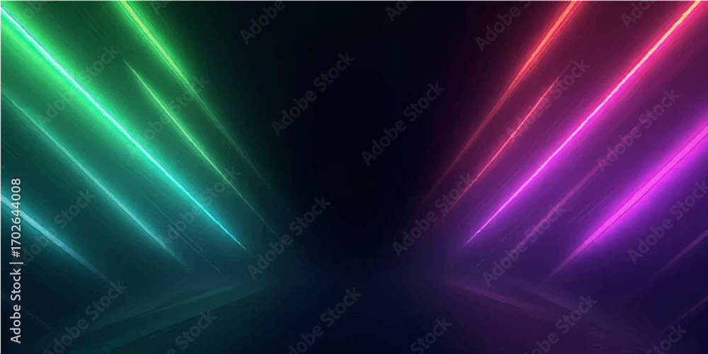 Fototapeta premium Bright and colorful laser lights create a dynamic, abstract wave pattern against a dark, glowing space background