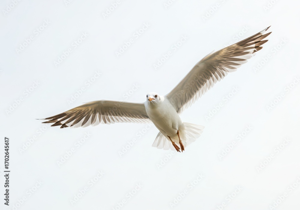 Fototapeta premium Seagull in flight against a bright, overcast sky
