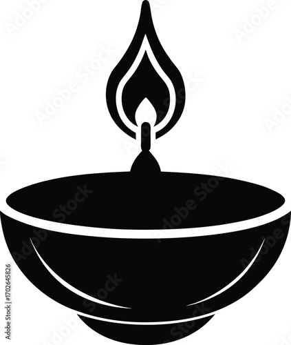 Candle (Diya) Indian Cultural Celebration Silhouette Icon Set for Diwali, Navratri, Durga Puja, and More