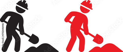 icon, vector, illustration, design, digging, worker, construction