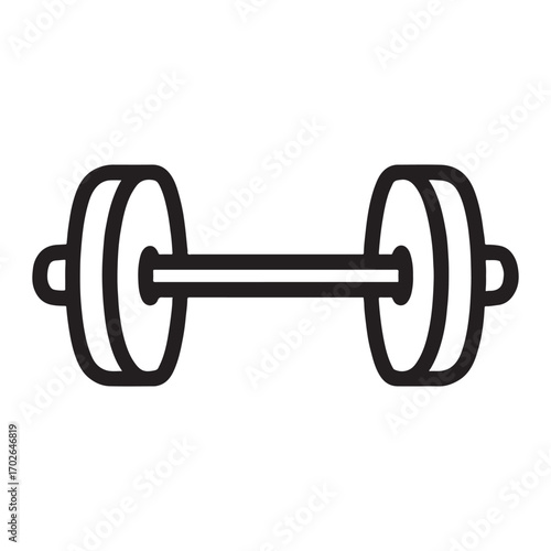 Simple dumbbell icon for fitness and weightlifting silhouette white background