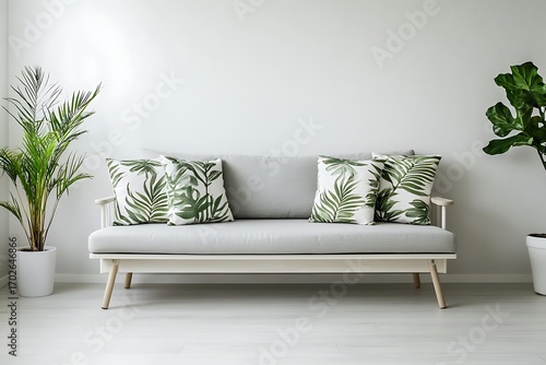 Beautiful Apartment, Sofa, Chair, Dining Table wall Mockup Interior design of modern living room