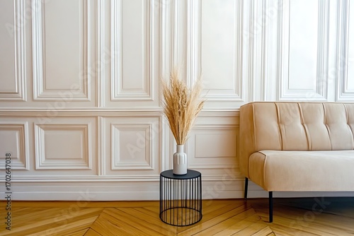 Beautiful Apartment, Sofa, Chair, Dining Table wall Mockup Interior design of modern living room