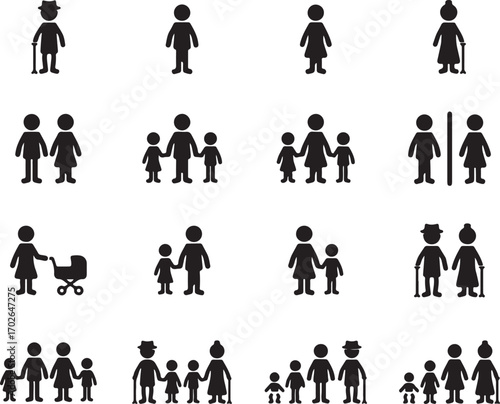 generational, vector, illustration, icons, design, family