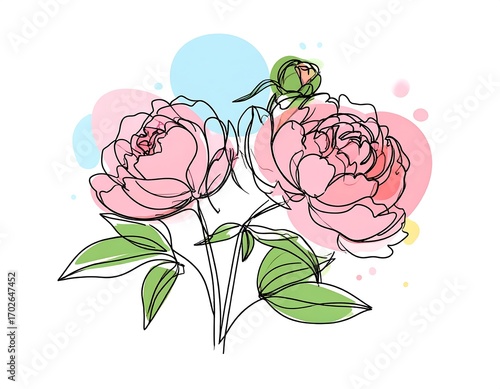 Delicate peony illustration with abstract background
