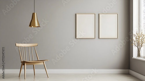 Beautiful Apartment, Sofa, Chair, Dining Table wall Mockup Interior design of modern living room