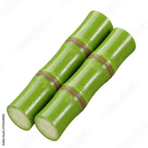 Vibrant Green Sugarcane Stalks on a Soft Green Background: A Detailed Close-Up for Food Packaging and Culinary Designs