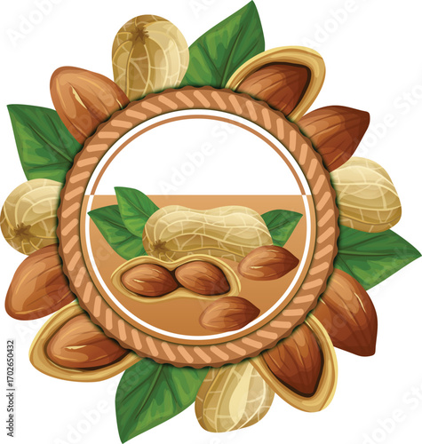 Hazelnut Badge with Leaves and Nut Illustration Frame"