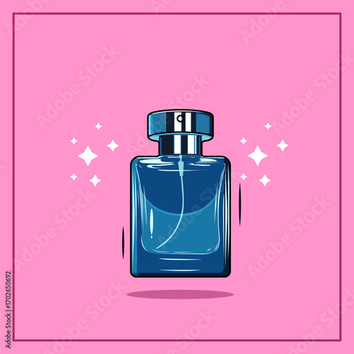 Luxury Cartoonist Blue Perfume Bottle With Cap Half Filled Liquid Glass Bottle Vector Illustration