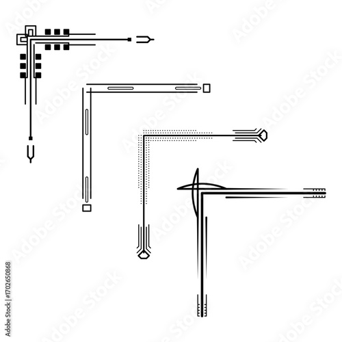 Set Hand Draw Of Corners Different Shapes Flower Decoration Vector Design Doodle Sketch Style For Wedding And Banner