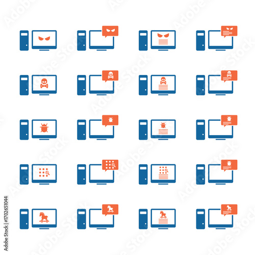 Malware desktop icon set. Hacking concept.