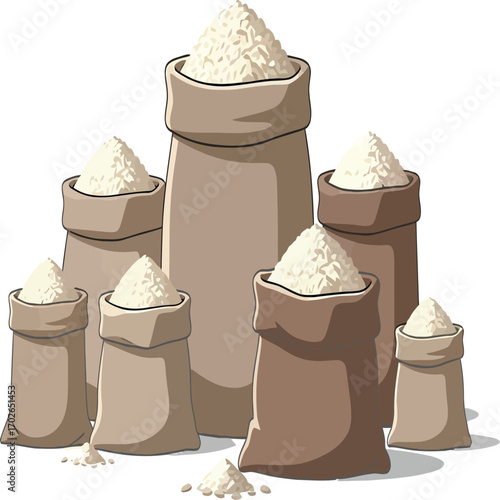 Vector, illustration, sack with rice or wheat, food ingredient