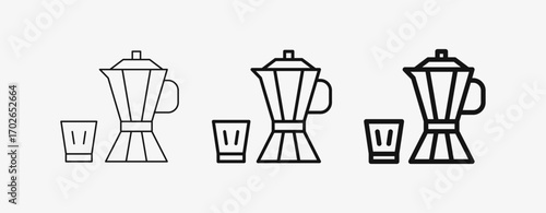 Icon Line Mokapot Coffee Espresso with thin, mid and bold stroke types. Coffee shop equipment, Barista, Beverages concept,