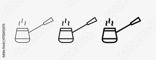 Icon Line Turkish Coffee with thin, mid and bold stroke types. Coffee shop equipment, Barista, Beverages concept,