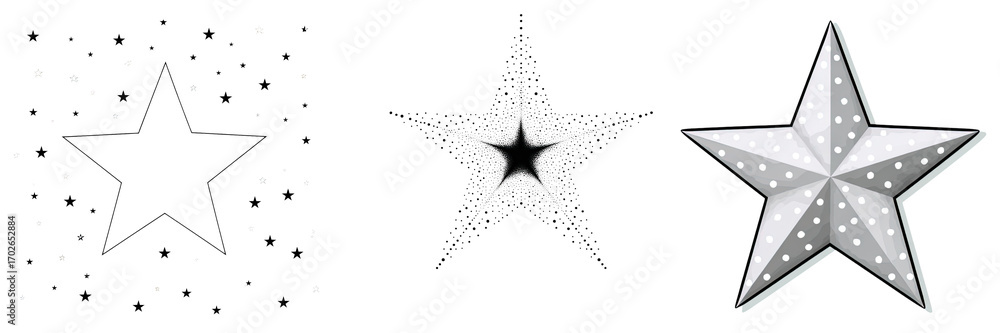 Obraz premium Hanukkah school activity, A collection of star shapes featuring different designs and textures, including solid, dotted, and three-dimensional variations.