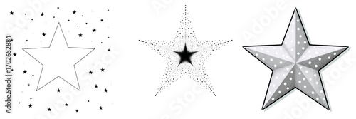 Hanukkah school activity, A collection of star shapes featuring different designs and textures, including solid, dotted, and three-dimensional variations.