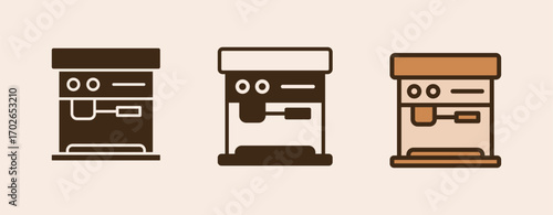 Icon Machine Espresso Coffee Maker with glyph, semi solid and flat icon types. Coffee shop equipment, Barista, Beverages concept,